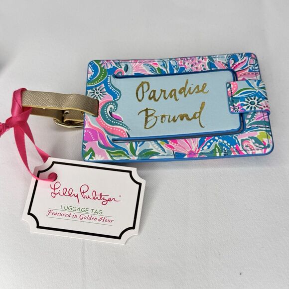 Lilly Pulitzer Paradise Bound TURQUOISE OASIS GOLDEN HOUR Luggage Tag Travel NEW - Picture 1 of 7